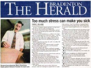 Barry Greenberg in Bradenton Herald Tribune article on acupuncture and stress